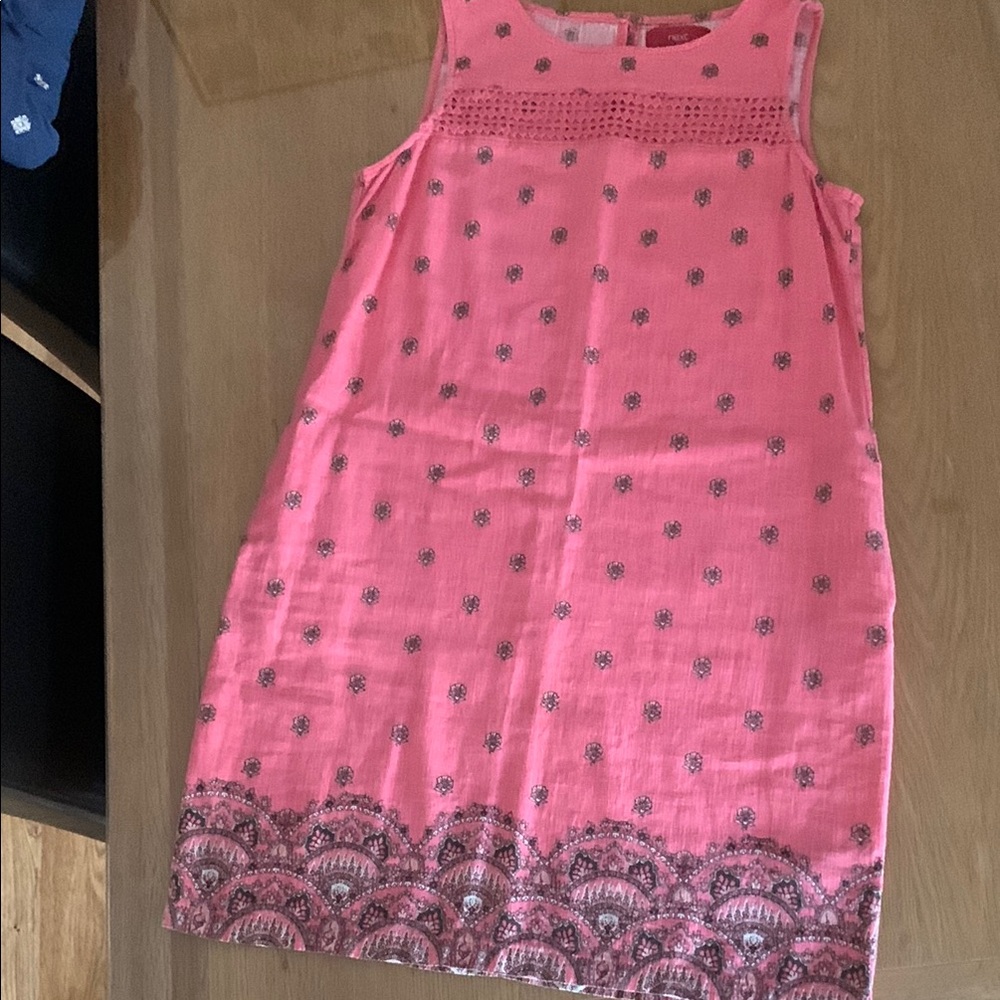 Pink Sleeveless Dress with Embroidered Hem